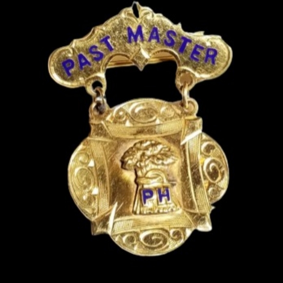 Relisted -Vintage Grange Past Master PH medal pin gold filled blue enamel Lodg - Picture 2 of 10
